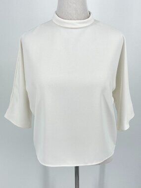 Uniqlo Ivory White Mock Neck Dolman Batwing Sleeve Blouse Small